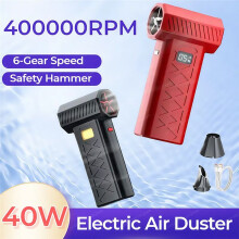 Dépoussiéreur Électrique Haute Puissance 130 000 Tr/Min, Souffleur à Poussière Portable à 6 Vitesses avec Lumière LED, Marteau de Sécurité,