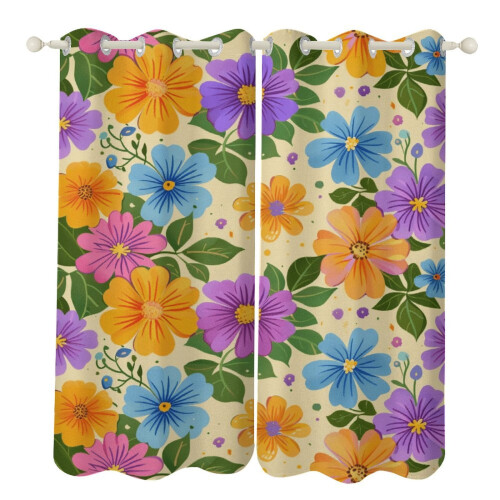 Floral Printed Window Curtains Blackout Thermal Insulated