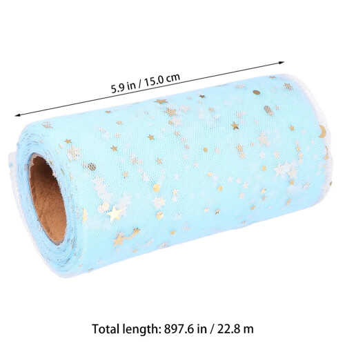 Tulle Netting Fabric Light Blue with Gold Sequins 2 pcs 1