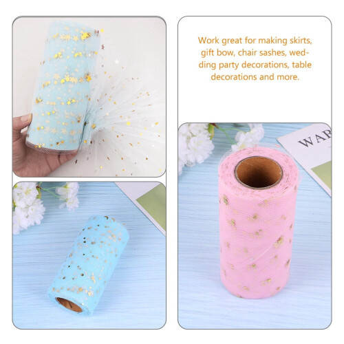 Tulle Netting Fabric Light Blue with Gold Sequins 2 pcs 2