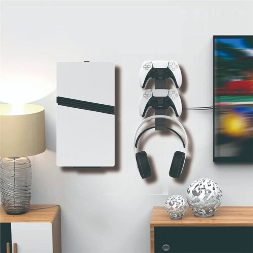 Universal Wall-Mounted Stand for PS5 / Sim/Pro Combined Controller & Headset Storage Iron Gaming Storage Rack White