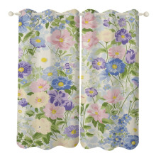 Floral Curtain Set Watercolor Design 2 Panels