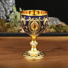 (Gold Blue)Taza pequeña de licor de metal con estilo retro creativo para regalo o entretenimiento en el hogar