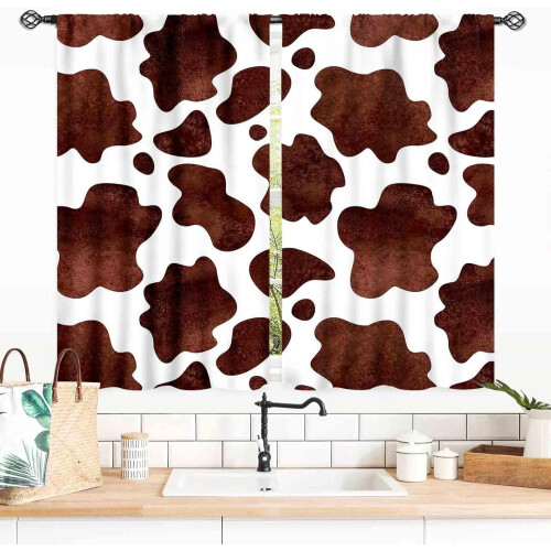 Western Cowhide Curtains Brown Print 55x39 Inch