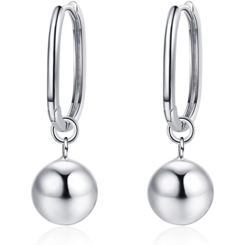 Silver Ball Leverback Earrings White Gold Plated