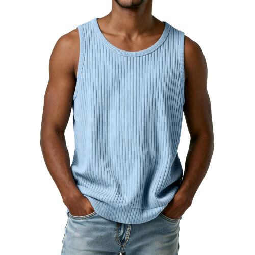 Men's Solid Blue Athletic Tank Top Loose Fit L