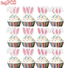 Glitter Bunny Ears Cupcake Toppers 24 pcs