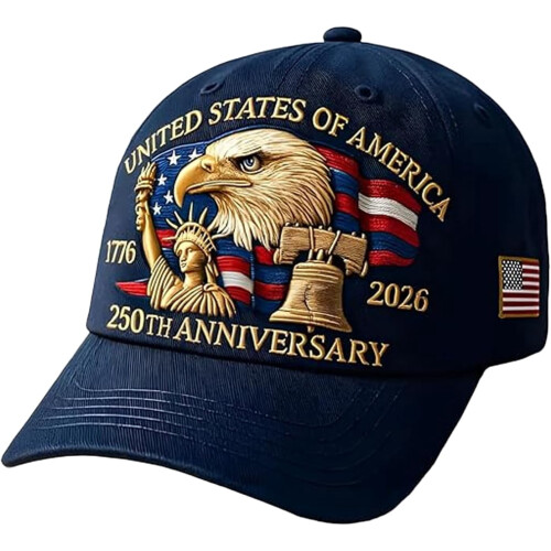 Red Baseball Cap USA 250th Anniversary Embroidered