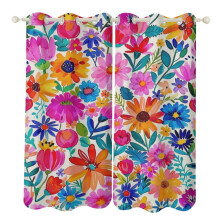 Floral Printed Window Curtains Blackout Thermal Insulated