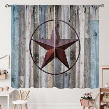 Farmhouse Barn Door Curtains Blue Grey Wooden Plank Rod