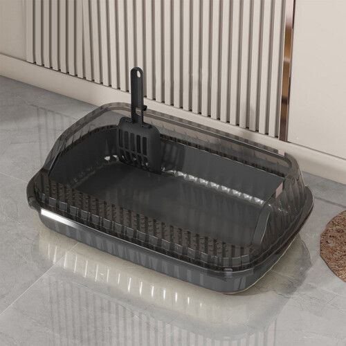 Cat Litter Box Semi-Enclosed High-Sided Dark Gray S