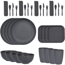 Wheat Straw Dinnerware Set 32 pcs for 4 people black