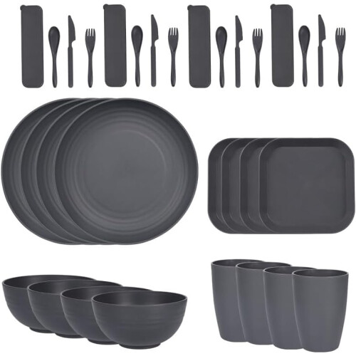 Wheat Straw Dinnerware Set 32 pcs for 4 people black