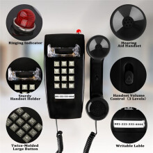 Classic Wall Phones for Landline with Mechanical Ringing, Single 2554 Wall Telephone with Voicemail Indicator,Black