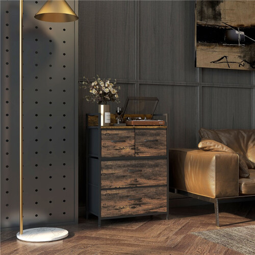 Rustic Chest of Four Fabric Drawers - Rustic Brown 2