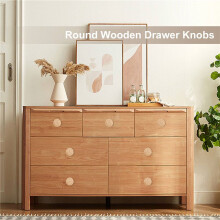 Boho Rattan Dresser GałKi OkrąGłE Drewniane GałKi do Szuflady RęCznie Wiklinowe Tkane i śRuby do GałKi Meblowe Boho 6 Sztuk