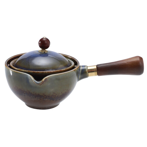 Rotatory Teapot Ceramic with Wooden Handle Portable 1
