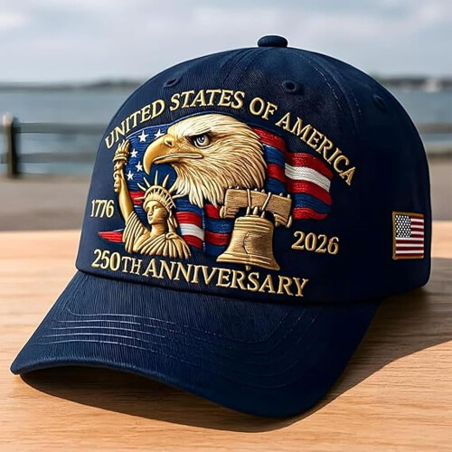 Red Baseball Cap USA 250th Anniversary Embroidered 1