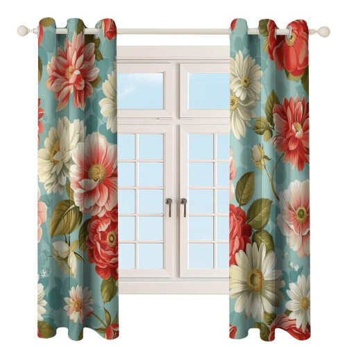 Floral Flower Curtains Eco-Friendly 2 Panel Set 2
