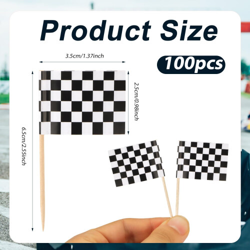 Mini Checkered Toothpick Flags Black White 100 pcs 1