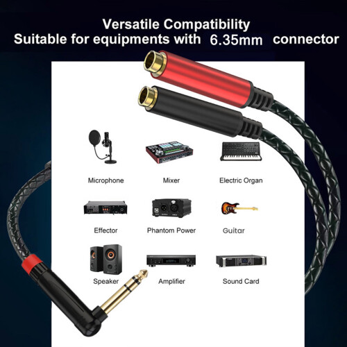 Gold Plated Stereo Y Splitter Cable 6.35mm Right-Angled 1/4 1