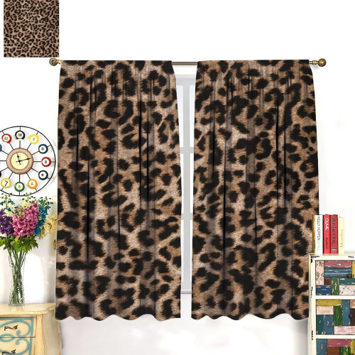 Leopard Print Curtains Brown Animal Texture 52x63 Inch 2 2