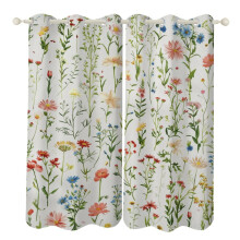 Floral Watercolor Blackout Curtains Grommet Thermal 2 Panel