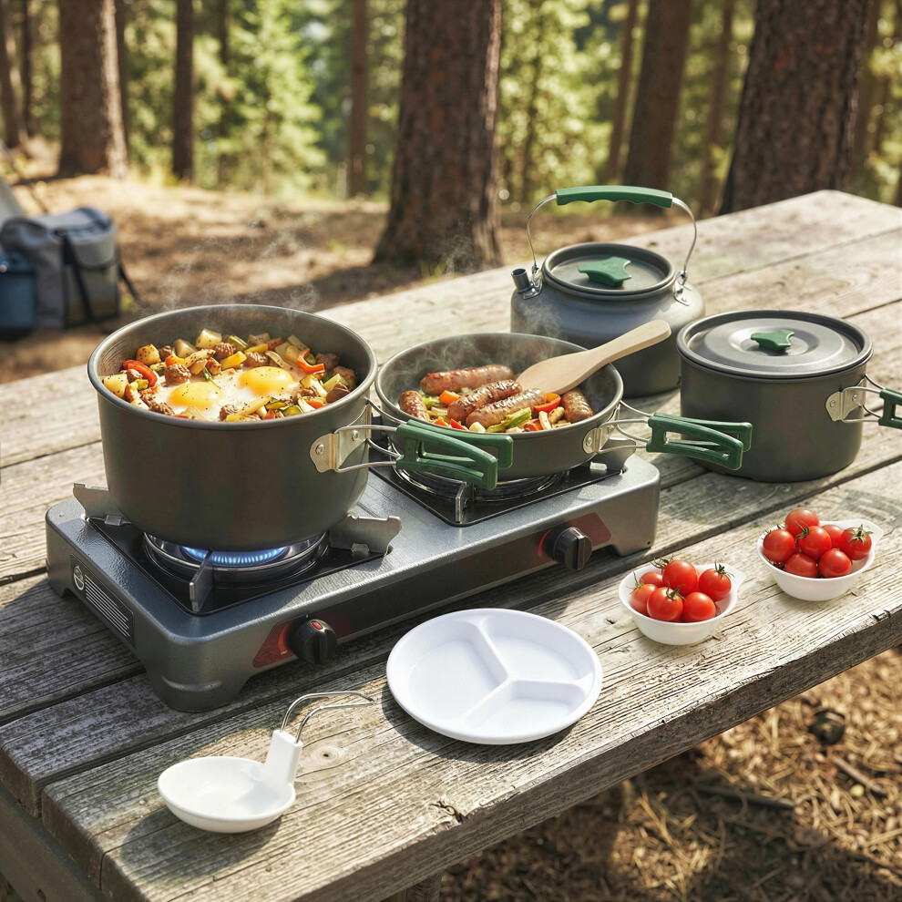 Outsunny Camping Cookware Set For 4-5 People, Aluminium Camping Cook, Grey