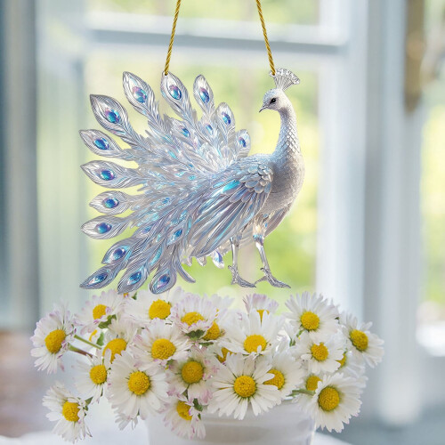 White Peacock Window Ornament Acrylic 2D 1