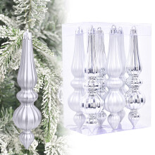 Silver Mercury Glass Finial Ornaments 6 pcs 6.7 inch