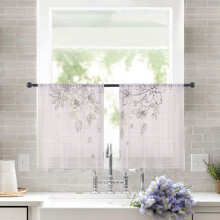 Sheer Curtains Voile Floral Tree Leaves 52x45 Inch 2 Panels