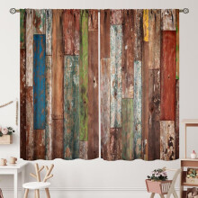 Farmhouse Barn Door Curtains Blue Grey Wooden Plank Rod