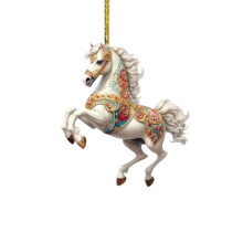 White Carousel Horse Ornament Acrylic 3.1 Inch