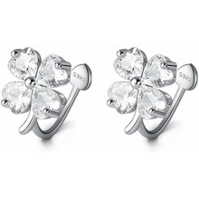 Sterling Silver Clover Flower Clip-On Earrings for Women,