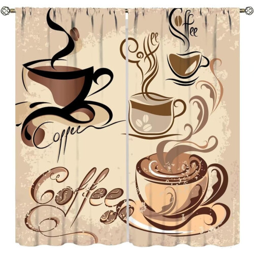 Coffee Theme Rustic Kitchen Curtains 2 Panels 84x84 inch