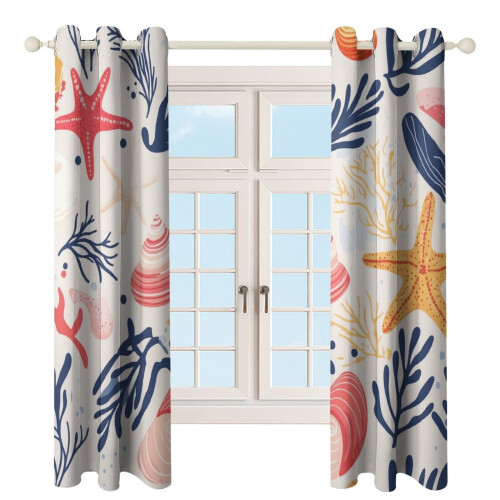 Conch Starfish Shell Curtains for Bedroom 2 Panels Blackout 2