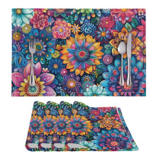 Boho Mandala Flower Placemats Set of 4 11.8x17.7 Inch