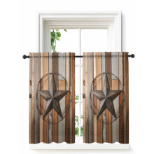 Country Star Brown Sheer Curtains 52x54 in 2 Panels Rod