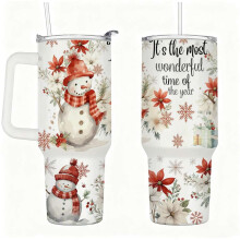 Christmas Snowman Tumbler Insulated Cup with Lid and Straw