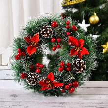 Christmas Wreath for Front Door with Red Flowers Pine Cones
