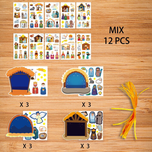 Cartoon Nativity Scene Stickers 12 pcs