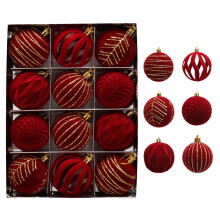 Christmas Ornaments Velvet Balls Red Gold White 12 pcs