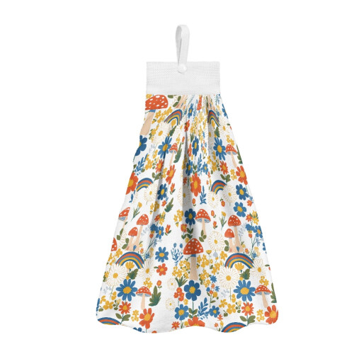 Flower Mushroom Hanging Hand Towels Set 3pc Absorbent