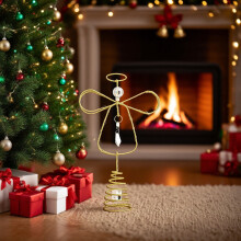 Gold Metal Angel Tree Topper 10 Inch Battery Operated