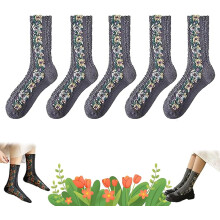 Floral Socks Vintage Embroidered Crew Sock Set