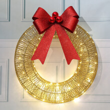 Outdoor Christmas Wreath with LED Lights and Red Bow