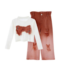 Girls Brown 2-Piece Outfit Set Polyester Size 9-10T
