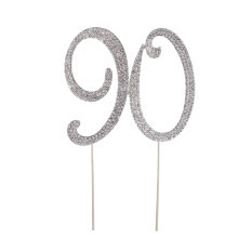 FRCOLOR Silver Alloy Cake Topper with Rhinestones 90th