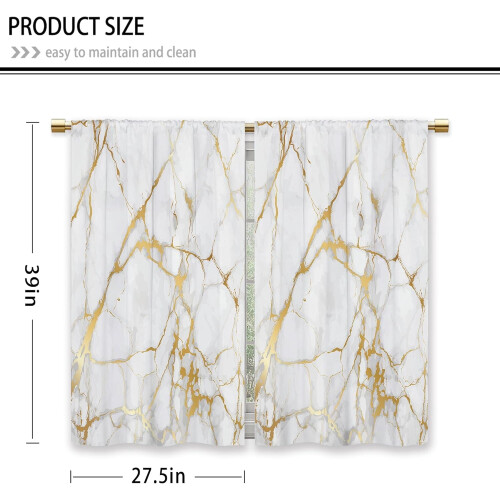 Gold Marble Kitchen Curtains White Modern Texture 2 Panels 1