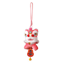 Chinese Lion Dance Plush Pendant with Blessing Tag and Bell